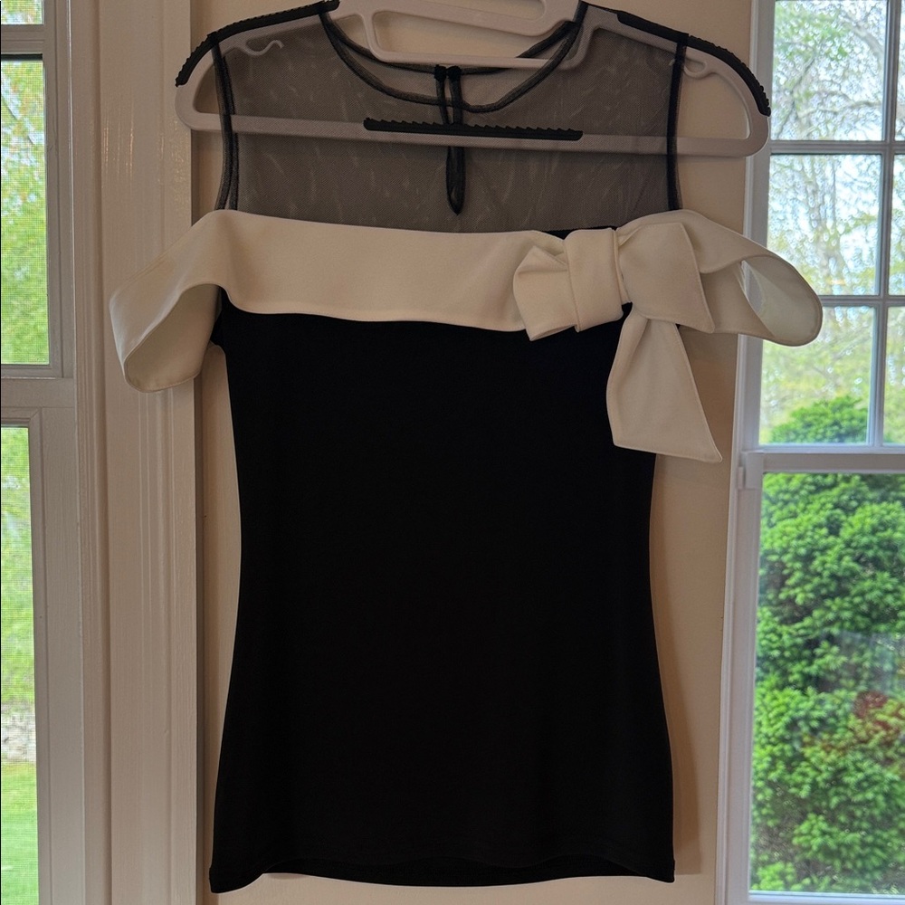 Anne Fontaine Black & White Off-Shoulder Bow Top